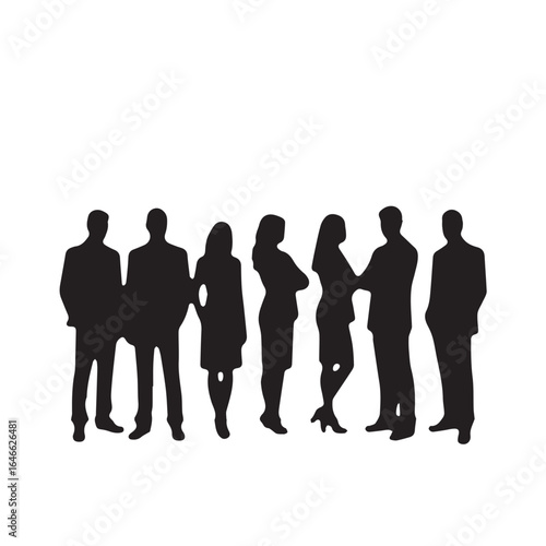 Business people silhouettes, group of standing business men and women
