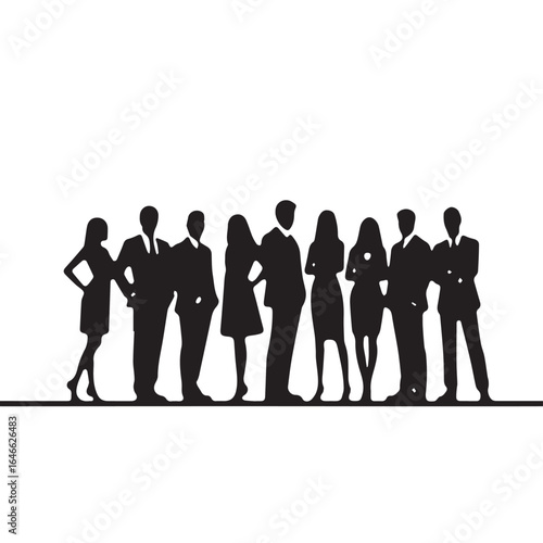 Business people silhouettes, group of standing business men and women

