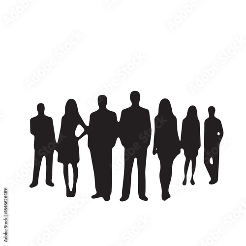 Business people silhouettes, group of standing business men and women
