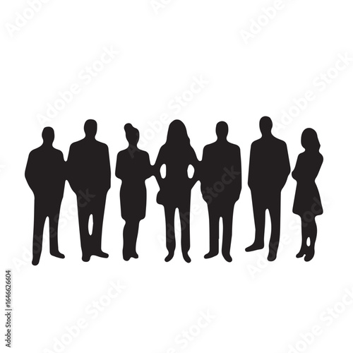 Business people silhouettes, group of standing business men and women
