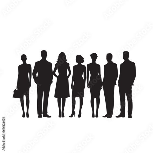 Business people silhouettes, group of standing business men and women
