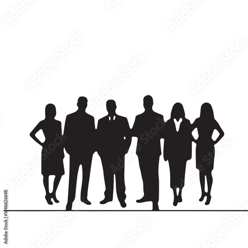 Business people silhouettes, group of standing business men and women
