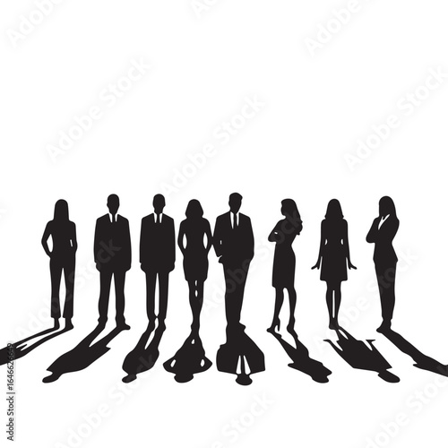 Business people silhouettes, group of standing business men and women
