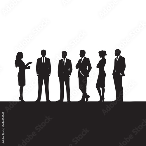 Business people silhouettes, group of standing business men and women
