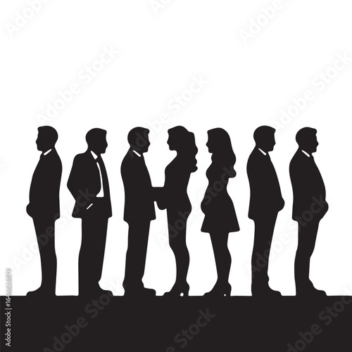 Business people silhouettes, group of standing business men and women
