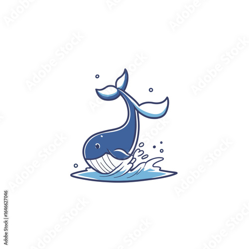 Playful Cartoon Whale Leaping from the Waves with Joyful Splash