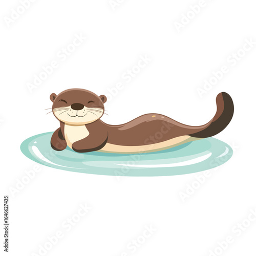 Playful Otter Relaxing on a Circular Watery Surface with a Smile