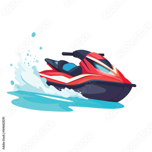 Red and Black Jet Ski with Water Spraying and Blue Accents