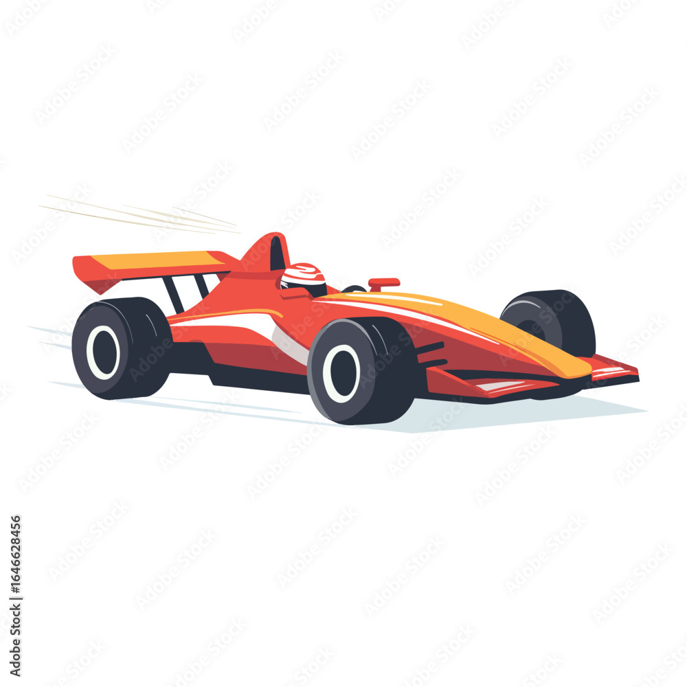 Fototapeta premium Red and Yellow Formula Race Car in Motion with Motion Blur