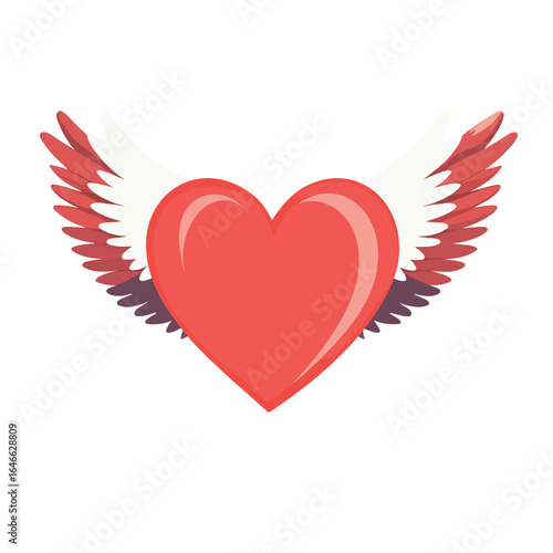 Red Heart with White and Red Wings Symbolizing Love and Freedom