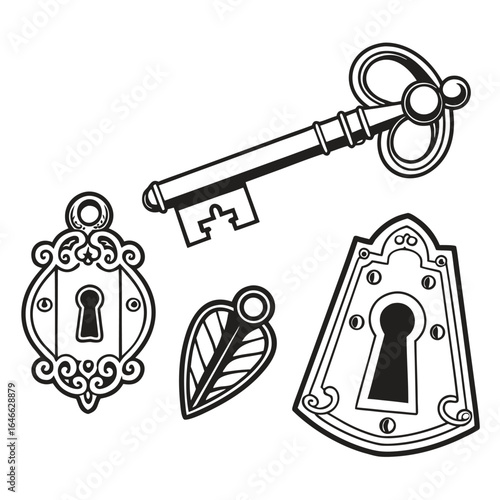 Ornate key and keyhole designs lock vintage