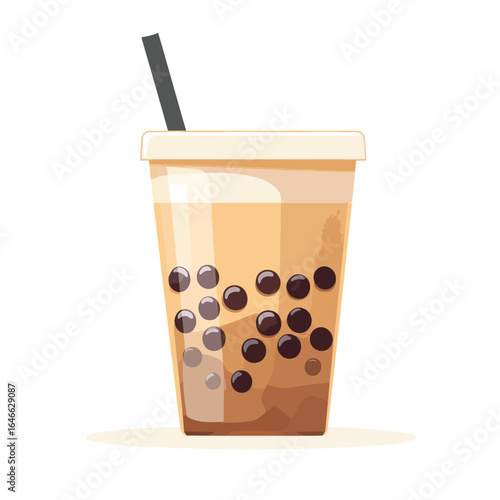 Refreshing Boba Tea Cup with Dark Tapioca Pearls and Straw