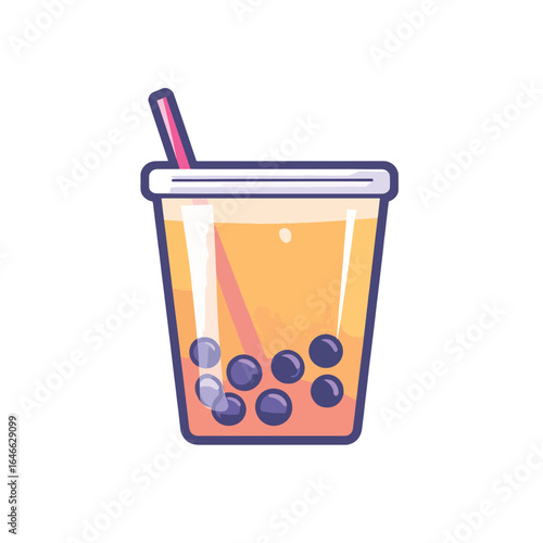 Refreshing Boba Tea Cup with Purple Tapioca Pearls and Straw