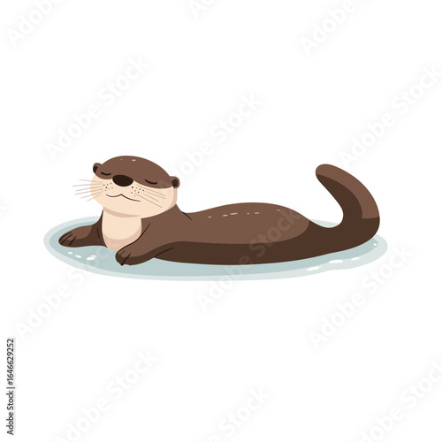 Relaxed cartoon otter with closed eyes resting on a light blue surface