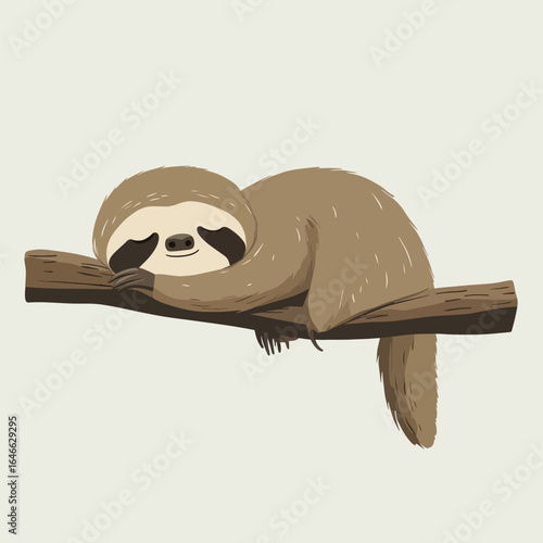 Relaxed Sloth Napping Peacefully on a Branch with a Content Smile