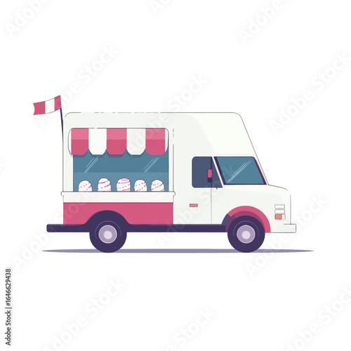 Retro Ice Cream Truck with Striped Awning and Displayed Treats