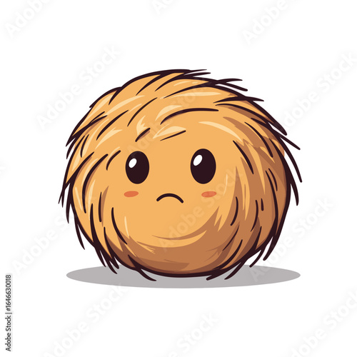 Sad Furry Orb Character with Rosy Cheeks and a Shadow