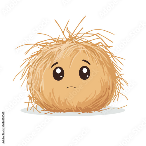 Sad Round Animated Character with Spiky Hair and Big Eyes