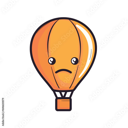 SadFaced Orange Hot Air Balloon Cartoon with Detailed Outline