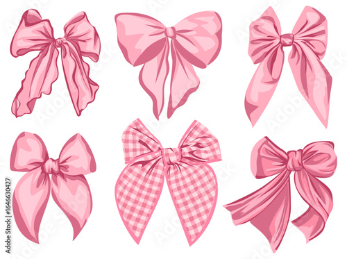 set of pink coquette bows illustrations for decorations and festive designs