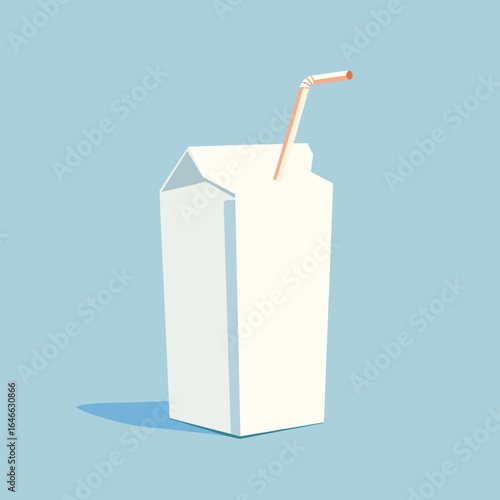 Simple Milk Carton with Straw Minimalist Design and Shadow