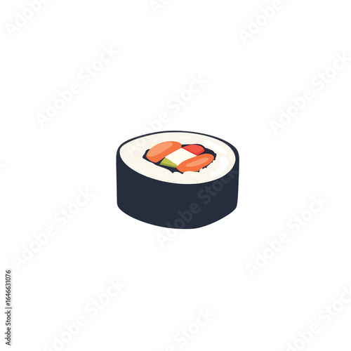 Single maki roll with salmon avocado and rice wrapped in nori seaweed