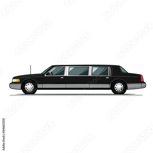 Sleek Black Limousine with Tinted Windows and Detailed Side Profile
