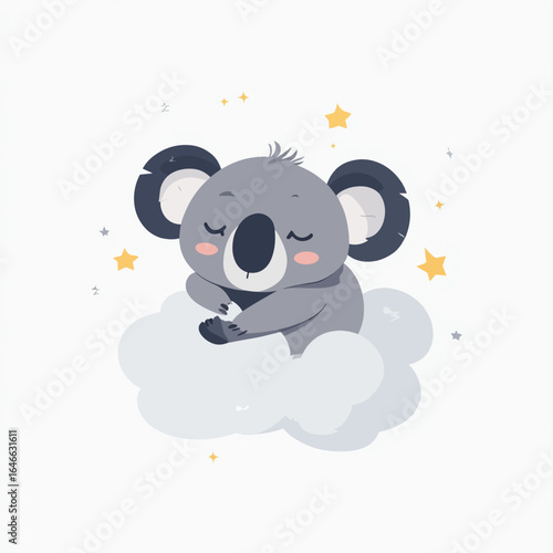 Sleeping cartoon koala bear resting peacefully on a fluffy cloud