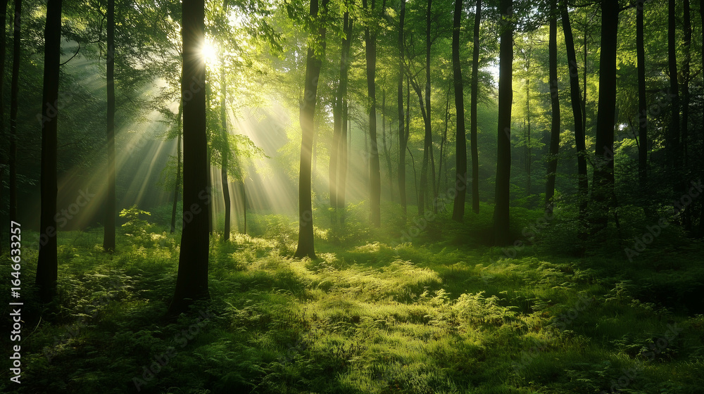 Naklejka premium Green forest environment. Beautiful Forest