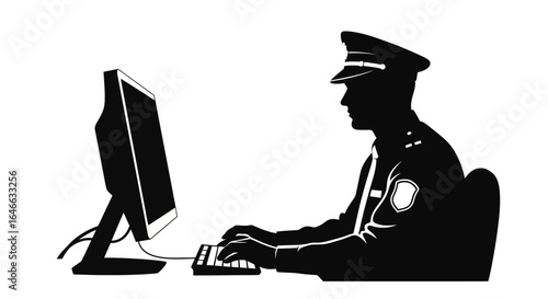 police officer investigating cybercrime digital forensics online security and law enforcement concept