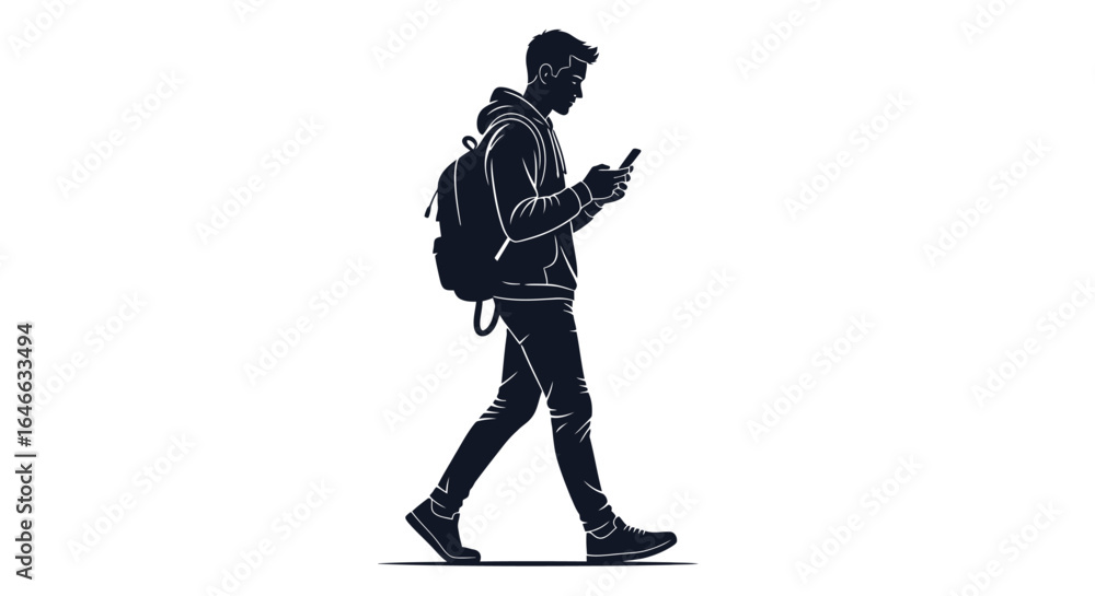 Obraz premium student walking and using smartphone illustrating modern mobile communication and onthego productivity for education and business applications