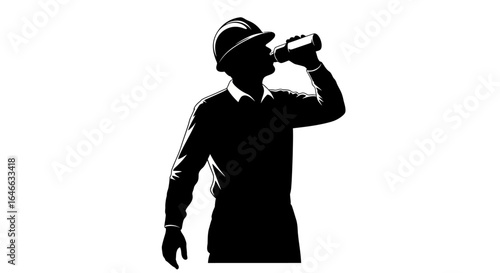 construction worker taking a hydration break silhouette image for safety health and wellness campaigns