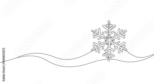 Delicate snowflake design with flowing abstract line art evokes winter elegance and purity