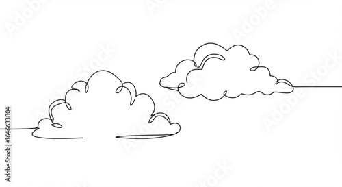 Serene continuous line art captures airy clouds drifting across a clean, bright expanse