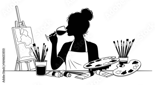 silhouette of an artist taking a wine break inspiration creativity and the perfect blend of passion and relaxation for your design projects