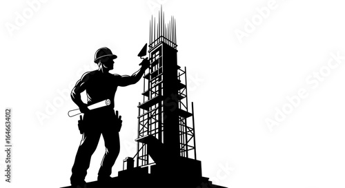 construction worker overseeing skyscraper development a powerful silhouette illustrating progress ambition and the building of dreams