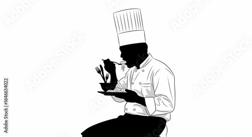 chef enjoying a welldeserved meal a silhouette illustration perfect for restaurant menus culinary blogs and foodrelated content