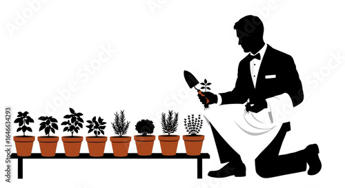 elegant waiter cultivating fresh herbs highend restaurant culinary excellence farmtotable concept