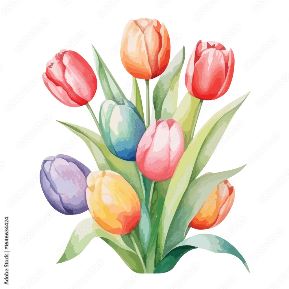 Obraz premium watercolor tulips with hidden Easter eggs illustration