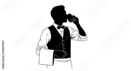 waiter taking a coffee break elegant silhouette for restaurant cafe and hospitality websites