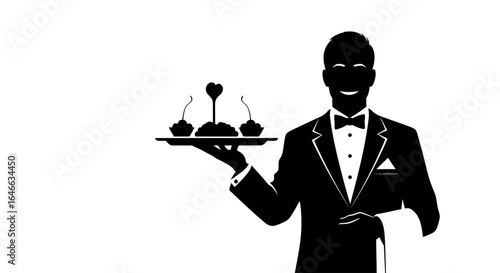 smiling waiter serving exquisite appetizers perfect for restaurant menus hospitality websites and fine dining branding