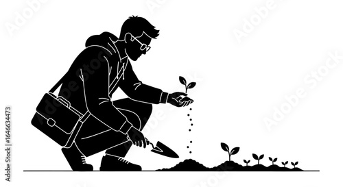 cultivating success a businessman nurturing growth and development through strategic planting