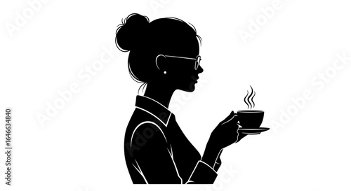 professional woman taking a coffee break silhouette illustration for business wellness and productivity concepts