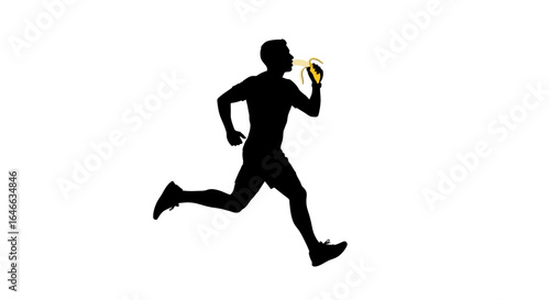 runner fueling up silhouette of athlete eating banana midrun for energy and endurance