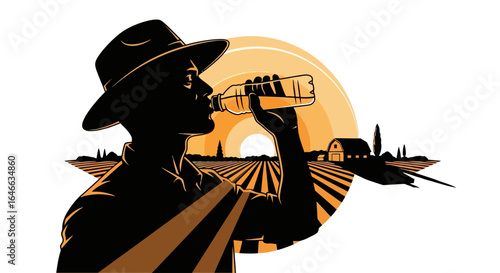 hardworking farmer taking a refreshing break at sunset revitalizing for another days labor in the fields