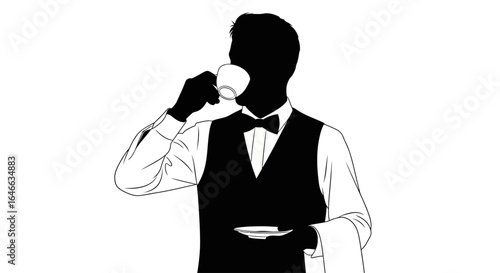 silhouette of a waiter taking a coffee break elegant black and white image for restaurant menus hospitality websites and service industry branding