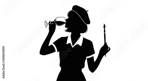 artist savoring wine a silhouette representing creative inspiration and passion for fine arts and gastronomy