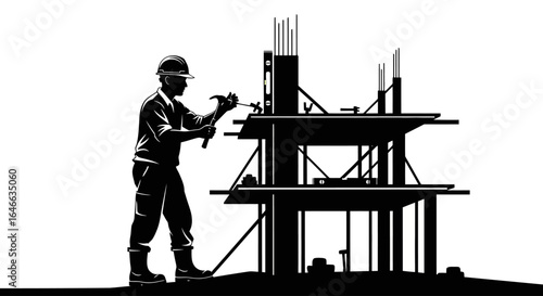 construction worker building a framework silhouette image illustrating precision hard work and the stages of building construction ideal for industry websites and infographics