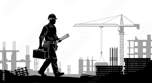 confident construction foreman overseeing a thriving building project blueprint in hand ensuring ontime delivery and superior quality