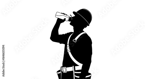 construction worker taking a hydration break silhouette image for safety health and hard work concepts